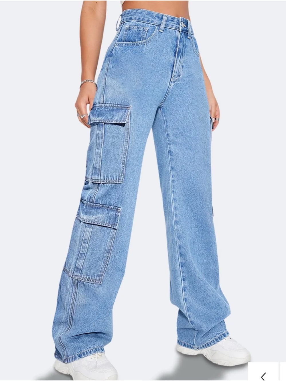 FLVSUN High-Waist Light Blue Cargo Wide-Leg Jeans 8/10